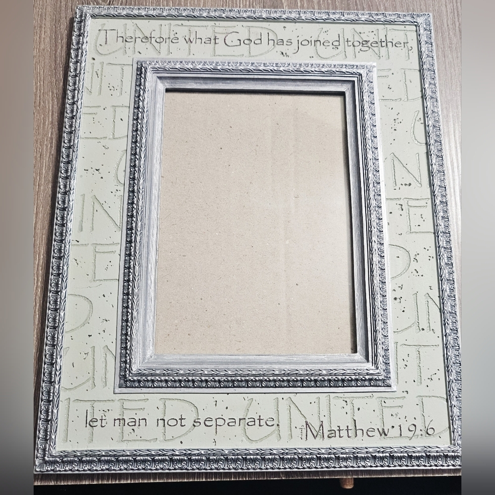 Demdaco 5x7 photo frame NIV Faith "Matthew 19:6" resin etched photo frame